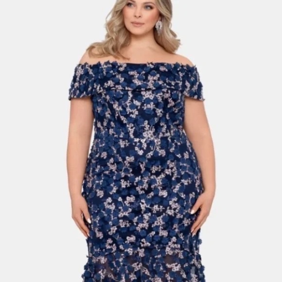 Xscape NWT Off-the-Shoulder Short Sleeve Embroidered Floral, 14W - Picture 3 of 11